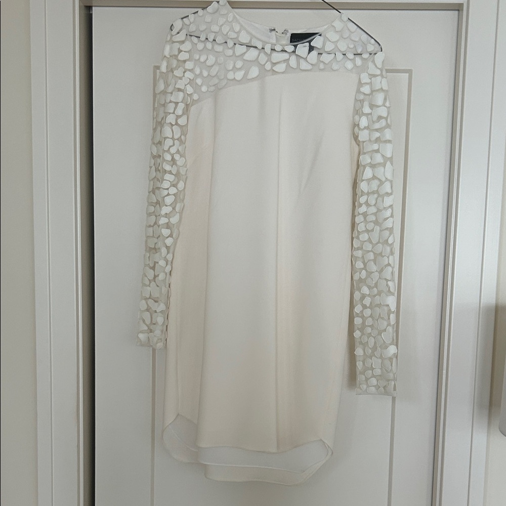 Sachin + Babi White Asymmetrical Dress with Textured Sleeves